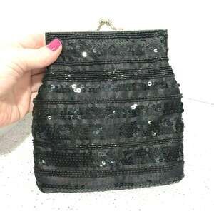 Vintage 90's La Regale Black Satin Evening Bag Converts to Elegant Clutch Purse